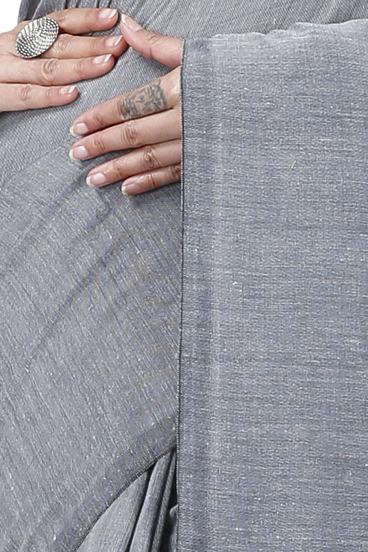 Grey Pure Cotton ThanKhadi Hand Loom Saree (5240)